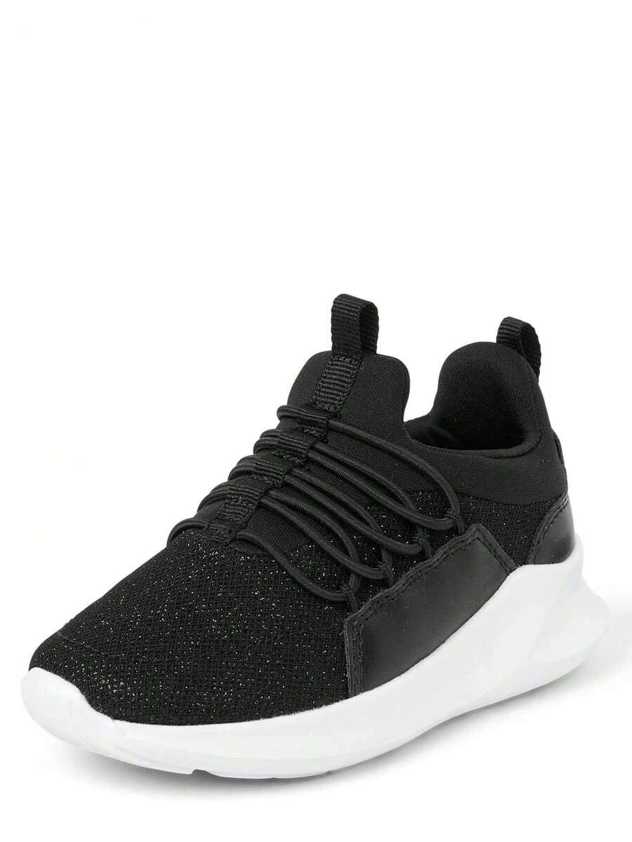 The Children's PLACE Toddler Girls Glitter Running Sneakers Black Sparkle