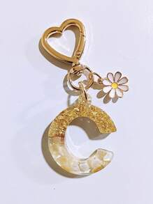 1pc Women's Beige Letter & Heart Tassel Resin Keychain, Creative Gifts For Friends, Casual & Cute Accessory Car Accessories Bag Charm Backpack For School Goth Y2k