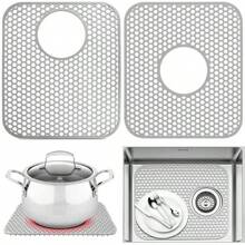 1pc Silicone Hollow Draining Mat, Foldable Heat-Resistant Pad, Sink Protector Mat For Bottom Of Kitchen Sink
