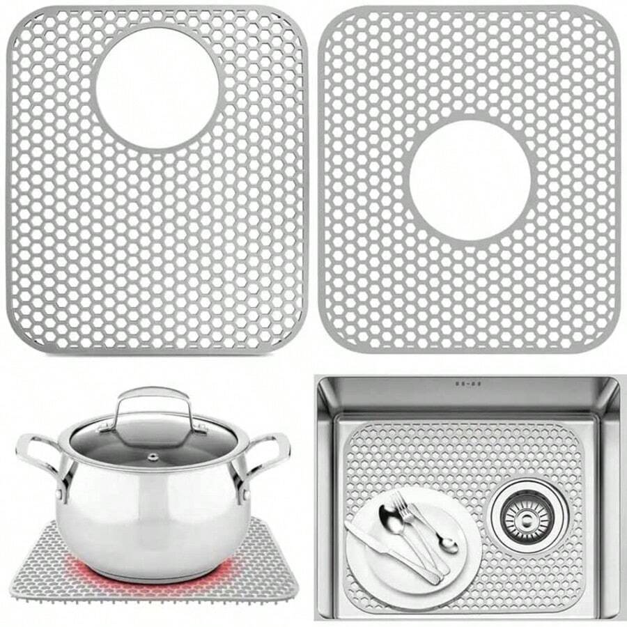 1pc Silicone Hollow Draining Mat, Foldable Heat-Resistant Pad, Sink Protector Mat For Bottom Of Kitchen Sink