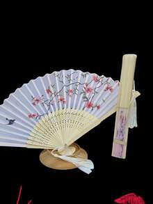 中国风折叠扇，古风复古风夏季汉服女式旗袍舞蹈扇，便携式波西米亚印花 ABS 塑料手扇，适合春、夏、秋、冬 - 彩色 - 查看 3