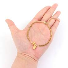 1pc Minimalist Cross & Square Letter Stainless Steel Chain Bracelet For Men, Gold Color - Yellow Gold - View 3