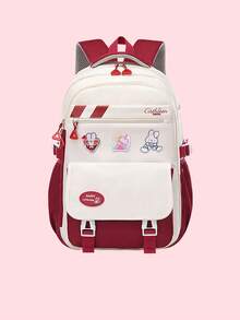 1pc Lightweight Large Capacity Backpack For Girls, Student School Bag Fits 15.6" Laptop, Outdoor Travel Bag, Minimalist & Fashionable Design With 3 Detachable Cute Accessories, Suitable For Teenage Girls For School And Travel - Simple Backpack - View 4