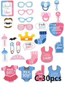 25/30pcs Baby Shower Photo Props, Gender Reveal Party (Boy Or Girl) Baby Shower/Birthday Party - Multicolor - View 11