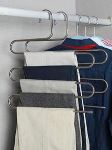 1pc/2pcs 5-Layer Clothes Hanger, Stainless Steel Non-Slip Pants Hanger For Home, Stainless Steel S-Shaped Anti Slip Pants Rack, Five Layer Pants Storage Rack, Multifunctional Snake Shaped Clothes Rack, Bathroom Towel Rack