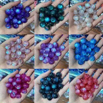 16 mm 10 st Glansiga Cat Eye Resin Beads - Galaxy Mermaid Subtil Sparkle Resin Runda pärlor, släta pärlor Lämpliga för gör-det-själv smycken - Unisex-tillbehör