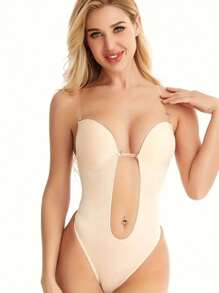 1pc Invisible Shoulder Strap Backless Body Shaping Jumpsuit. Bra Without Any Marks, Deep V-Shaped Shapewear, Gathered Chest Shapewear, Suitable As Underwear, For Home Fitness, Yoga, Swimming, Lingerie Parties, Etc Gym Accessories For Belly Slimming Girdles, Lumbar Girdles For Belly Slimming Corset