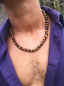 1 件天然虎眼珠项链 - 男女通用串珠项链，好运与信心项链，天然石珠宝礼物 - 黃色 - 查看 2