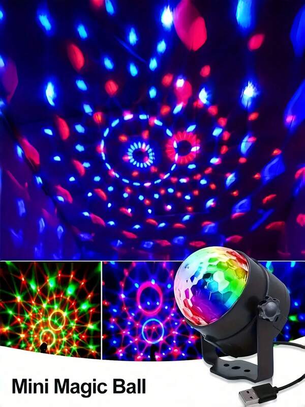1 pieza/2 piezas Lámpara de proyección de bola de cristal mágica, estilos con sonido activado y rotación de 7 colores LED, luz de proyección adecuada para fiestas, bares, Navidad y decoración del hogar, crea una atmósfera vibrante para eventos y reuniones, decoración de iluminación de bar | Lámpara, iluminación de fiesta, alimentada por USB