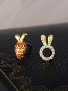 1 对 925 纯银不对称镂空胡萝卜兔耳钉，可爱简约甜美耳环，适合女性日常佩戴，百搭可爱的珠宝礼物 - 兔子 - 查看 12