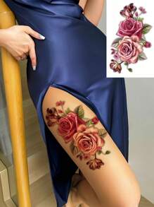 8 Blatt Blumen Temporäre Tattoos, Blumen Tattoos für Frauen, sexy Rose Tattoos, realistische Fake Tattoos, modischer Körperschmuck für Partys, Festivals und Styling-Accessoires