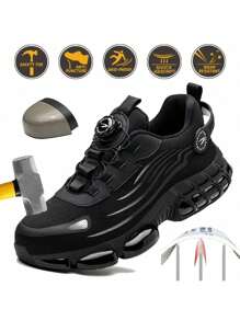 Scarpe da lavoro unisex con pulsante rotante, confortevoli e sicure, anti-schiacciamento, anti-perforazione, leggere, traspiranti, stivali di sicurezza con punta in acciaio, scarpe antinfortunistiche per uomo e donna