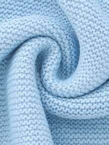 Customizable Handmade Embroidered Name Wave Edge Knitted Throw Blanket, Minimalist Design For Kids, Infant Swaddle Blanket, All Season - Blue - View 6