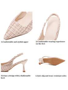 Women's Pointy Toe Kitten Heel Pumps, Elastic Back Closed Toe Sandals - Beige - View 9