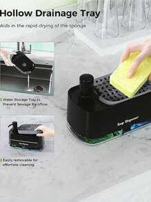 2pcs(Soap Dish + Sponge) Kitchen Pump Soap Dispenser, Manual Liquid Soap Pump Box With Sponge
