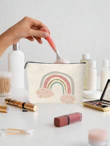 1 Pc Makeup Bag Various Bohemian Rainbow Pattern Cosmetic Storage Bag Large Capacity Lightweight Multipurpose, Durable Foldable With Zipper Closure Small And Exquisite Gift For Girls - Multicolor - View 5