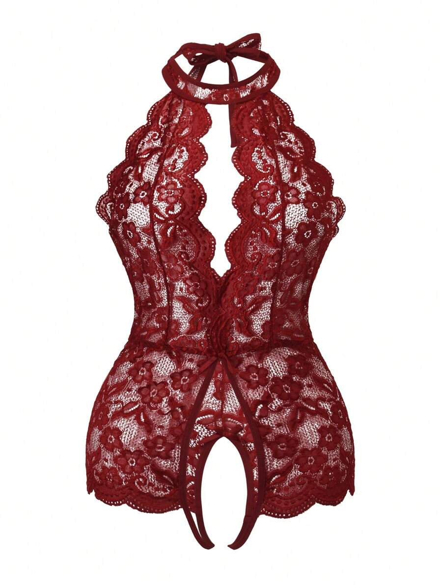 Plus Size Women Lace Hollow Sexy Bodysuit