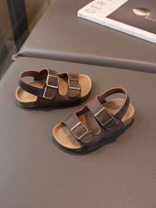 1 双韩版儿童露趾凉鞋，幼儿男童/女童户外沙滩拖鞋，夏季 - 棕色 - 查看 3
