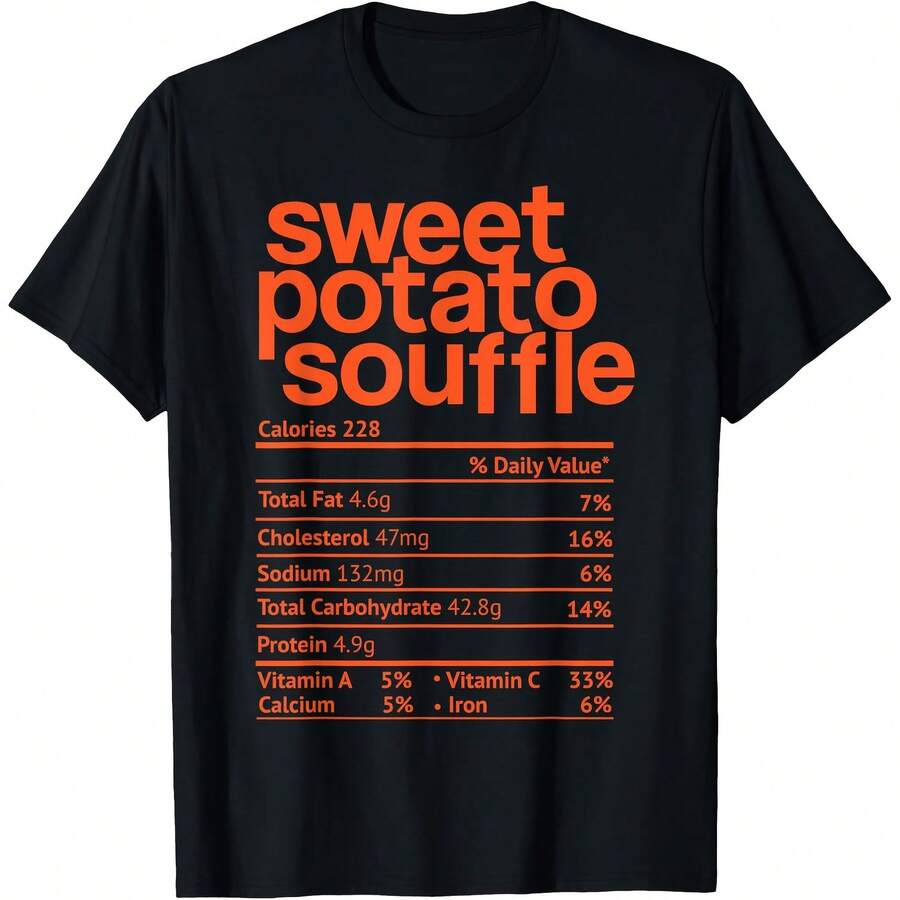 Sweet Potato Souffle Nutrition Facts Thanksgiving Christmas -220g -100%Cotton - Black - View 1