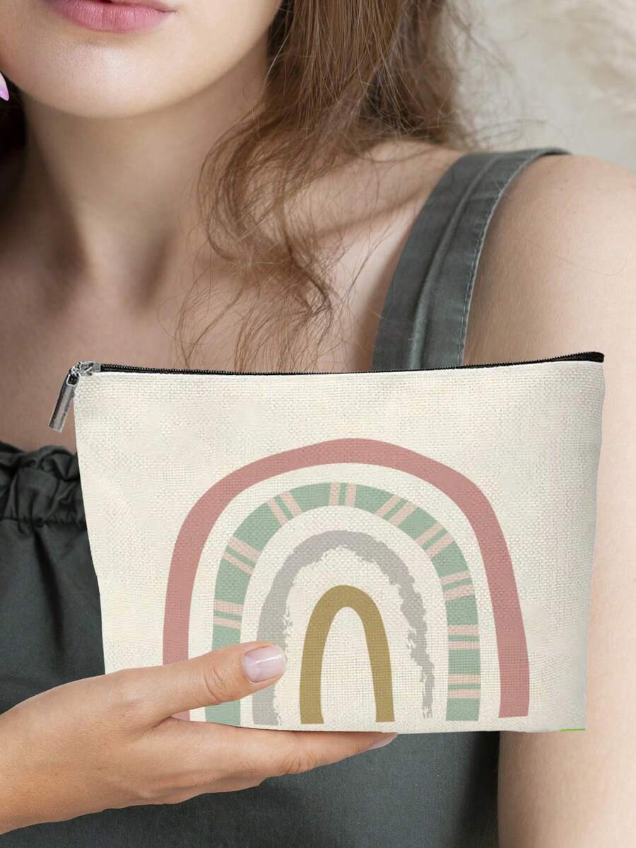 1 Pc Makeup Bag Various Bohemian Rainbow Pattern Cosmetic Storage Bag Large Capacity Lightweight Multipurpose, Durable Foldable With Zipper Closure Small And Exquisite Gift For Girls - Multicolor - View 1