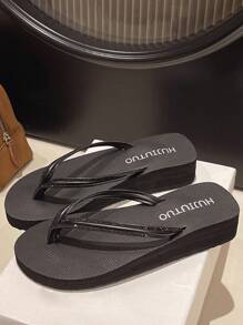 1 par de sandalias tipo chancletas con adornos de cristal, planas o con tacón medio, de estilo casual y fácil de poner, antideslizantes para uso en exteriores/playa, para estudiantes