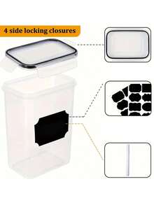 18/48pcs Airtight Storage Bins, Multi-Purpose Leak-Proof And Reusable Food Storage Jars, Portable And Stackable Food Airtight Bins For Cereals, Snacks, Tea And Pasta, Labels, Markers, Household Kitchen Items,Storage Containers - Black and White - View 7