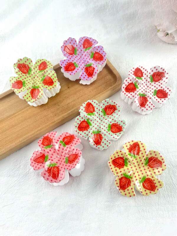 1pc/6pcs Five-Petal Strawberry Flower Hair Clips, Suitable For Women's Daily, Casual, Party, Commuting, Vacation - Hair Accessories, The Best Gift Choice For Celebrating Holidays, Birthdays, Anniversaries Or Graduations For Girlfriends, Mothers