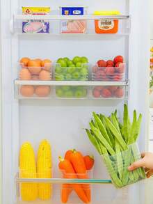 4 件/套透明冰箱储物箱，配有易握手柄，节省空间的厨房整理，用于冰箱门和柜台的现代食品分类盒，平面和波浪条纹随机发货。 - 彩色 - 查看 6