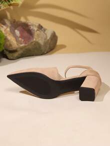 Women's Fashion Pointed Toe Chunky Heel Soft Sole Breathable Square Heel Sandals, Outdoor Versatile Holiday Style, Double Buckle Black High Heels - Apricot - View 8