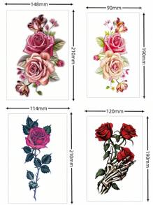 8 Blatt Blumen Temporäre Tattoos, Blumen Tattoos für Frauen, sexy Rose Tattoos, realistische Fake Tattoos, modischer Körperschmuck für Partys, Festivals und Styling-Accessoires