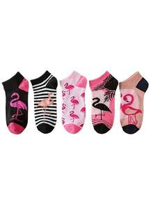 5/10 Pairs Flamingo Cartoon Animal Colorful Socks For Men & Women, Suitable For Daily Wear, Gatherings & Parties - Multicolor - View 2