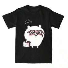 Chiikawas Hachiware Milk T-Shirt Japan Mniniso Harajuku T-Shirts Short Sleeve Y2K Retro Tops Summer Cotton Plus Size Top Tees - 黑色 - 查看 1