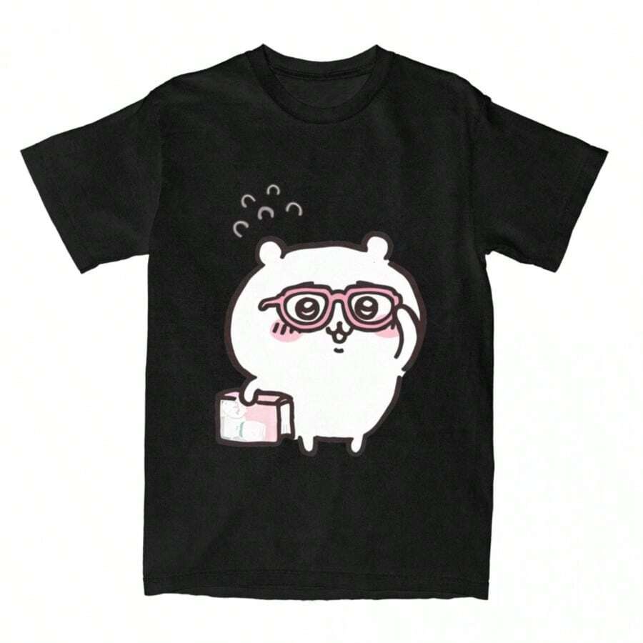 Chiikawas Hachiware Milk T-Shirt Japan Mniniso Harajuku T-Shirts Short Sleeve Y2K Retro Tops Summer Cotton Plus Size Top Tees - 黑色 - 查看 1