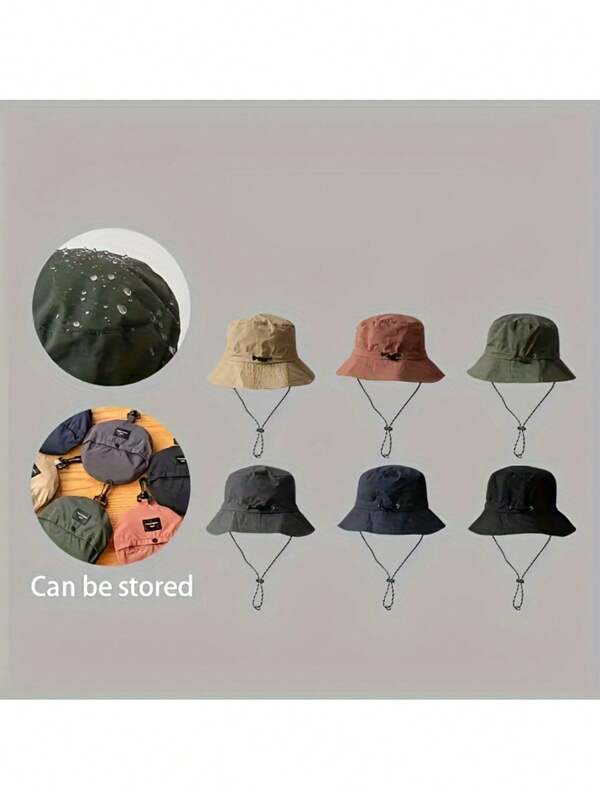 1 pièce Chapeau de seau pliable imperméable et avec protection solaire, séchage rapide, avec cordon élastique réglable, fabriqué en polyester tissé, convient pour la randonnée, la pêche, les voyages et autres activités extérieures