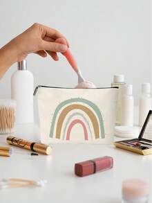 1 Pc Makeup Bag Various Bohemian Rainbow Pattern Cosmetic Storage Bag Large Capacity Lightweight Multipurpose, Foldable With Zipper Closure Small And Exquisite Gift For Girls - Multicolor - View 5