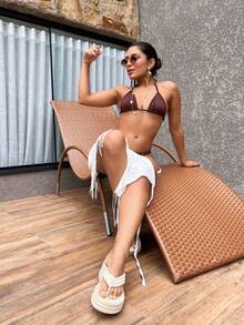 Sexy Tanning Bikini With Adjustable Thin Strap And Thong - 鏽棕色 - 查看 3