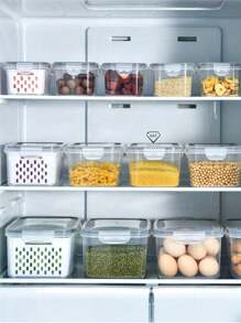 1pc/3pcs Refrigerator Storage Box With Lid, Removable Drain Basket, Multi-Function Food Divider, Plastic Food Storage Containers For Organizing And Storing Beverages, Fruits, Vegetables, Meat, Salads, Kitchen Utensils, Pantry Items, Suitable For Outdoor, Camping