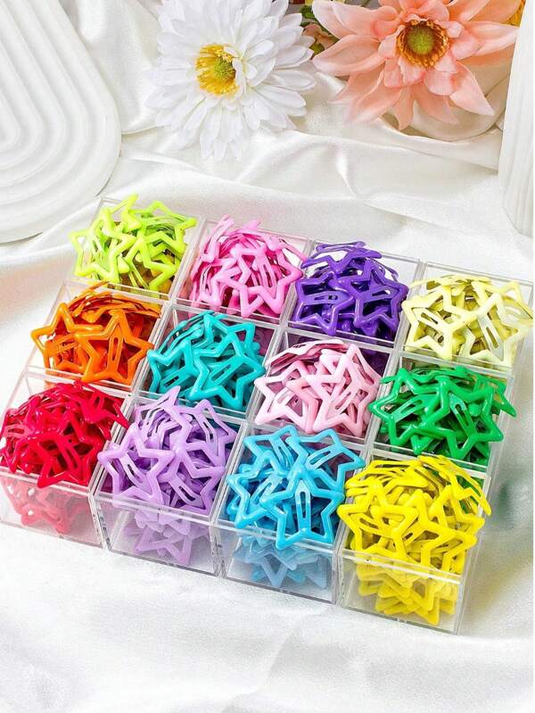 Set de 10/20/50 piezas de pasadores de pelo con estrella hueca de colores, pasadores de flequillo lindos, accesorios de moda para el cabello (sin caja de almacenamiento)
