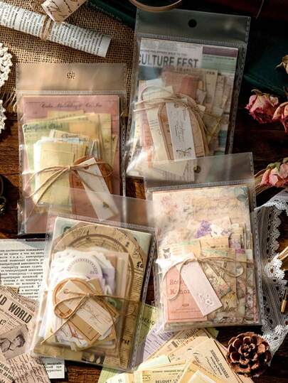1 Pack (Approx 100pcs) Vintage Mixed Materials Collection Pack - Retro Post Office Series, DIY Scrapbooking And Journaling Supply Paper, Single Pack Or 4-Pack Combo Available,School Supplies,Back To School