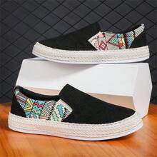 男士新款时尚老北京布鞋软底舒适男帆布鞋休闲透气平底老爹鞋（图案随机） - 黑色 - 查看 5