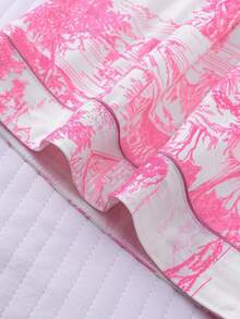 Marira 2pcs Painting Print Women Pajama Set, Short Sleeve Shirt Lapel Button Blouse & Elastic Waist Shorts, Sleepwear For Festivals & Party, Casual Indoor & Outdoor Wear For Women - Pink - View 7