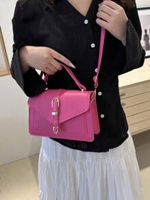 Bolsa de cor sólida, estilo estudante, casual, urbana, estilo universitário, minimalista, com alça superior, bolsa transversal de feltro com estampa de crocodilo, bolsa de ombro clássica em formato de crescente, bolsa de mão e carteira estilo hobo feminina