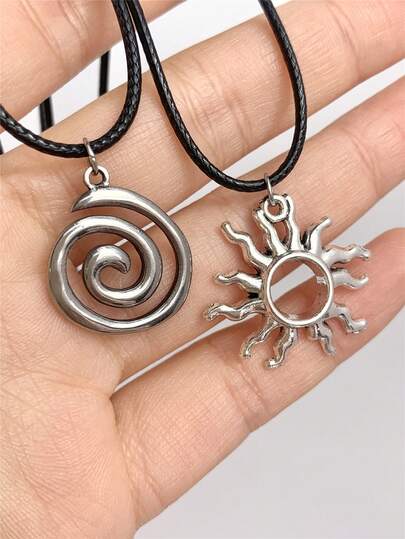 螺旋吊坠项链，Y2K 风格女士皮绳项链，个性化时尚简约珠宝