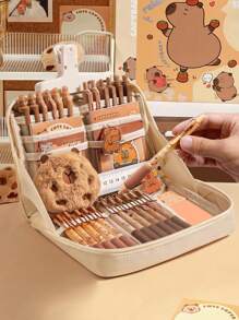 Conjunto de Presente Estojo de Caneta Capivara Extra Pesado!!, Caixa de Papelaria de Abertura Larga de Grande Capacidade, Estojo de Caneta de Uso Diário Estudantil, Grande Slam de Acessórios Fofos da Capivara, Conjunto de Papelaria de Volta às Aulas Tudo em Um Estojo de Lápis, Estojo de Caneta À prova d'água e Resistente à Sujeira, Conjunto de Presente de Papelaria para Alunos do Ensino Fundamental. Os Estojos de Caneta Podem Ser Decorados à Vontade., Volta às Aulas, Materiais Escolares, Estojo de Lápis, Mochila Escolar