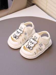 1 Pair White Children/Infant/Toddler Outdoor Sandals, Beach Shoes, Rain Shoes, Soft Bottom, Non-Slip, Hook And Loop Closure, Fashionable, Solid Color, Cute Open Toe Sandals, Breathable, Quick Drying, Suitable For Spring/Summer, Beach, Outdoor Play
