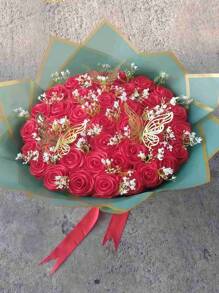 20 pièces Papier d'emballage floral avec bordure dorée, 57 cm x 57 cm Papier d'emballage étanche à fleurs pour fleuriste, bouquet, rose, artisanat DIY, Saint-Valentin, mariage, fête des mères, anniversaire (Plusieurs couleurs disponibles : noir, rose, blanc, violet, etc.)
