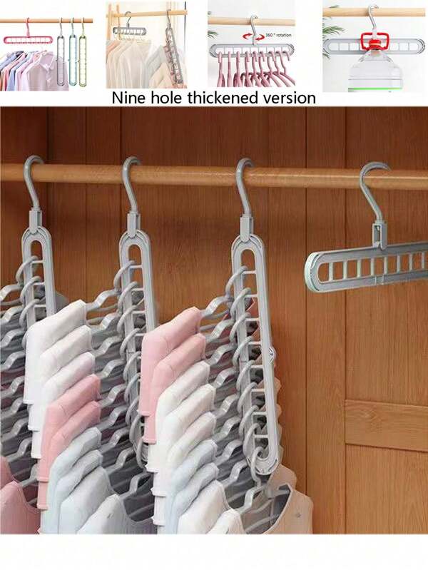 1pc 9-Hole Multi-Function Foldable Rotating Storage Rack Magical Hanger (Random Color)