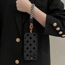 波尔卡圆点 1 件黑色磨砂镜头保护个性化全屏黑色波尔卡圆点图案手机壳带挂绳，兼容 16 Pro Max、15/14 Plus、13、12、11 系列防水防震防摔防刮