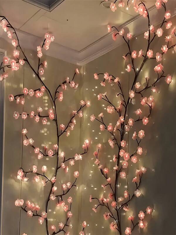 1 Stück 96-LED Kirschblüten Rebe Licht, USB betrieben, 8 Blitzmodi, DIY Fest Reben Licht, geeignet für Innen- und Außenraum Wand, Hochzeitsfeier, Halloween, Weihnachtsdekoration, Schlafzimmer, Zuhause, Party, Weihnachtsgeschenk, Thanksgiving, Weihnachtsbaum Dekoration