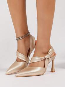 2025 New Women's Champagne-Colored Bow Sandals, Elegant Women's High Heels, Limited Stock Romantic High Heels, Heel Exposure Shoes, Wedding Shoes, Bride Shoes, Suitable For Parties, Weddings, Daily Life, Comfortable All Year Round, Women's Summer Shoes - Champagne - View 5